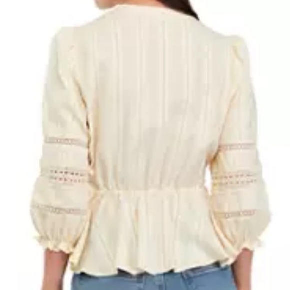 Wonderly  Hemp Beige Cotton Lace Peplum Blouse NWT - Picture 2 of 9